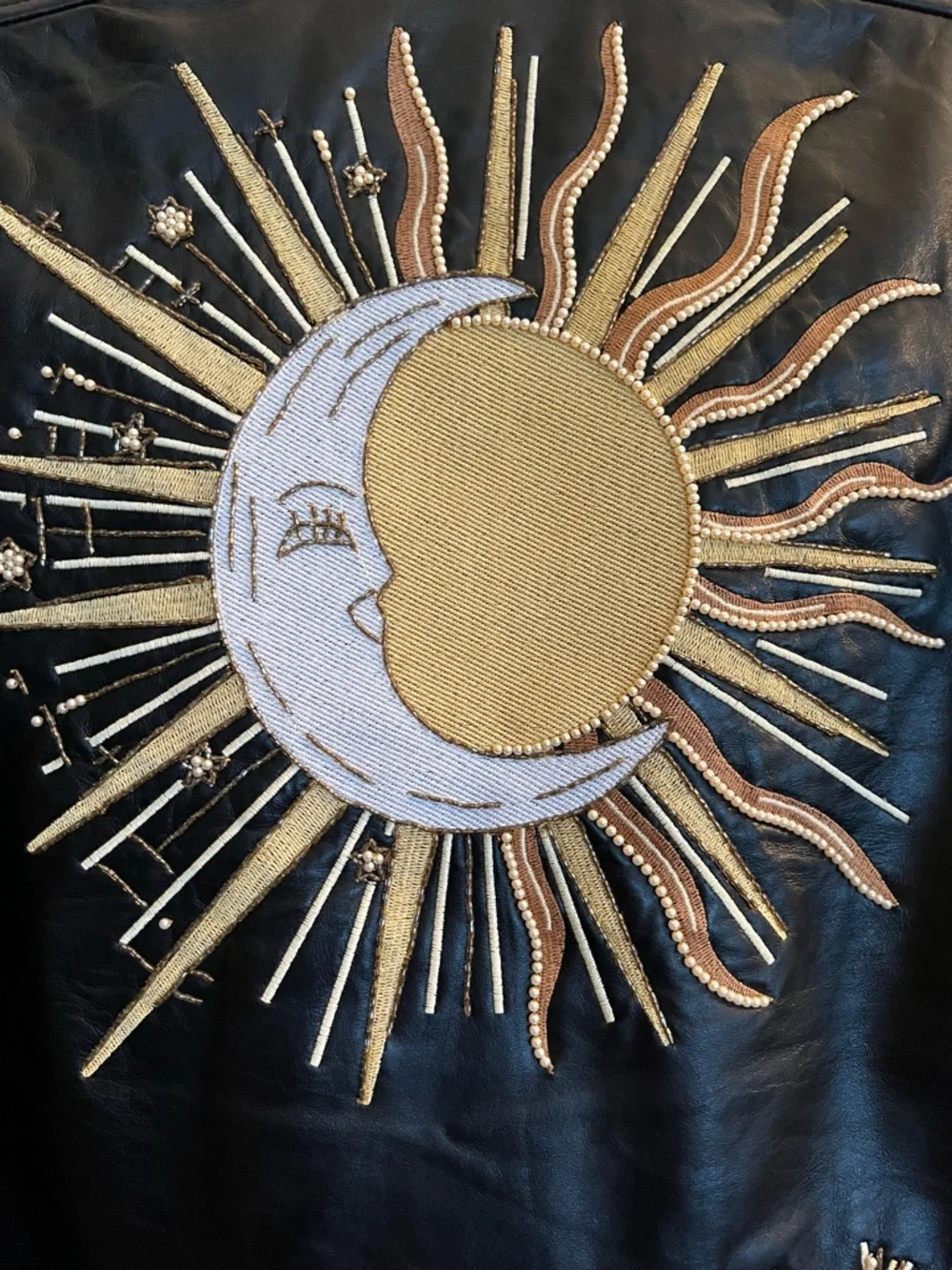 Rare! Celestial Embroidered and Beaded Leather Jacket - Picture 6 of 8